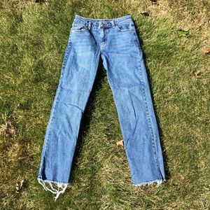 Straight leg raw hem jeans